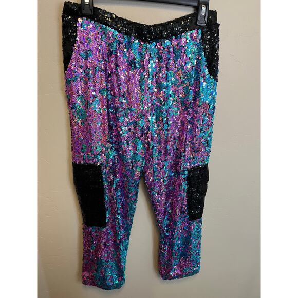 Jaded London Revolve Sequin Jogger Style Colorful Bright Elastic Waist Pants M - Picture 10 of 10